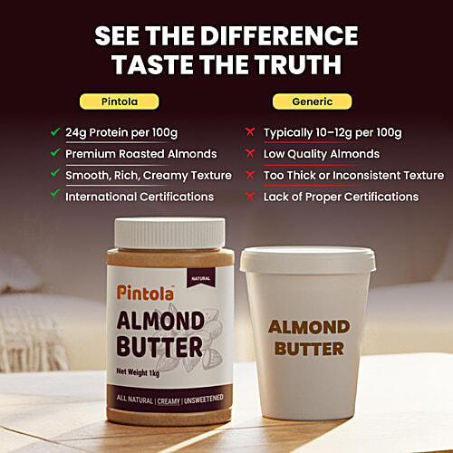 Pintola Almond Butter - Creamy , All Natural, Unsweetened, 200 g  Almond Butter for Bread Spreads