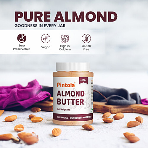 Pintola Almond Butter - Creamy , All Natural, Unsweetened, 200 g  Almond Butter for Bread Spreads