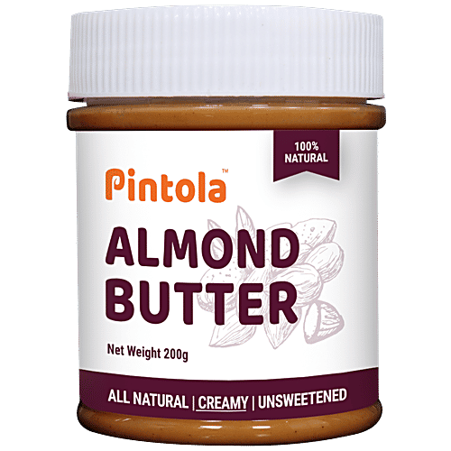 Pintola All Natural Almond Butter - Unsweetened, Creamy, 200 g  