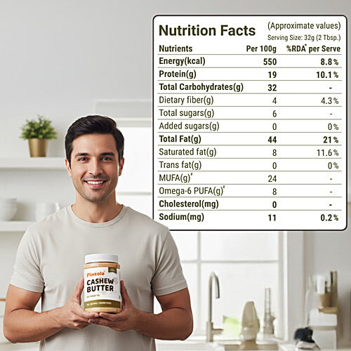 Pintola Cashew Butter - All Natural, Vegan, Gluten & Cholesterol Free, Unsweetened, 350 g  Natural, High In Protein & Dietary Fibre