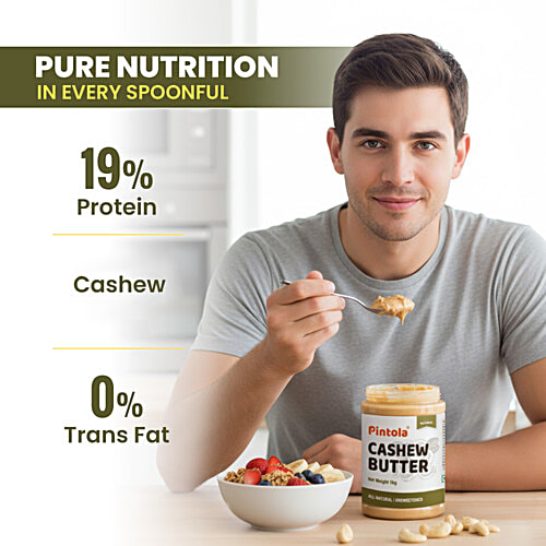 Pintola Cashew Butter - All Natural, Vegan, Gluten & Cholesterol Free, Unsweetened, 350 g  Natural, High In Protein & Dietary Fibre