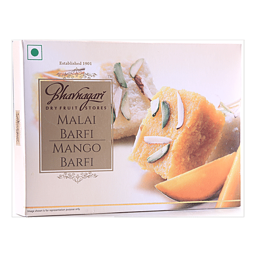 Bhavnagari Dryfruit Store Malai & Mango Barfi, 150 g  Zero Trans Fat