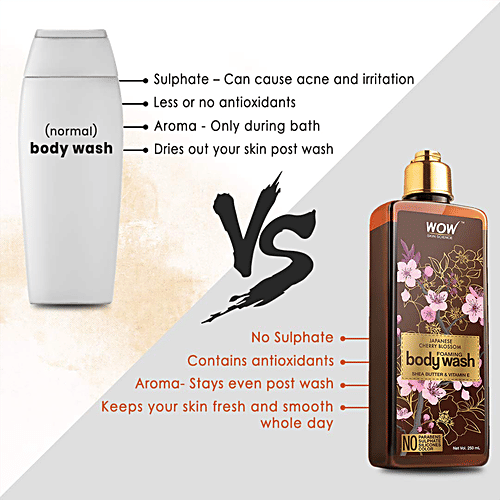 Wow Skin Science Japanese Cherry Blossom Foaming Body Wash - Shea Butter & Vitamin E, No Parabens, 250 ml  No Parabens & No Sulphate
