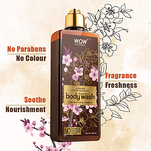 Wow Skin Science Japanese Cherry Blossom Foaming Body Wash - Shea Butter & Vitamin E, No Parabens, 250 ml  No Parabens & No Sulphate