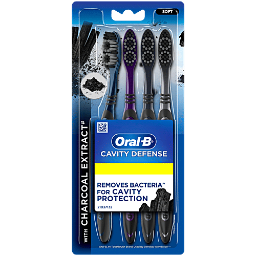 Oral-B Cavity Defense Toothbrush With Charcoal Extract, Soft, Cleans Deep, Removes Stain, 2 pcs (Buy 2 Get 2 Free) Cup Shaped Bristles