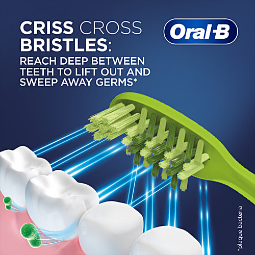 Oral-B Criss Cross Anti-Plaque, Toothbrush - With Neem Extract, Medium, Removes Germs, 2 pcs (Buy 2 Get 2 Free) Removes Upto 90% Germs