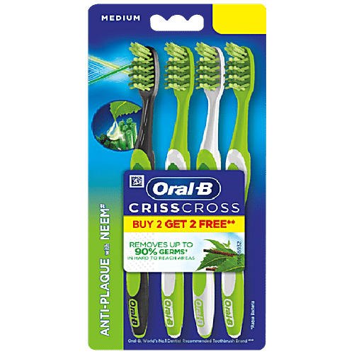 Buy OralB Criss Cross AntiPlaque, Toothbrush With Neem Extract, Medium, Removes Germs Online