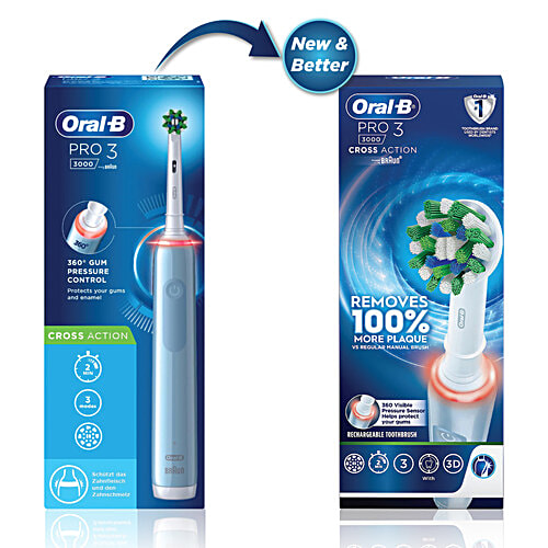 Oral-B Oral B Pro 3 Electric Toothbrush, 3 modes with Triple pressure control, replaceable brush head included, 1 pc  Removes Up to 100% More Plaque