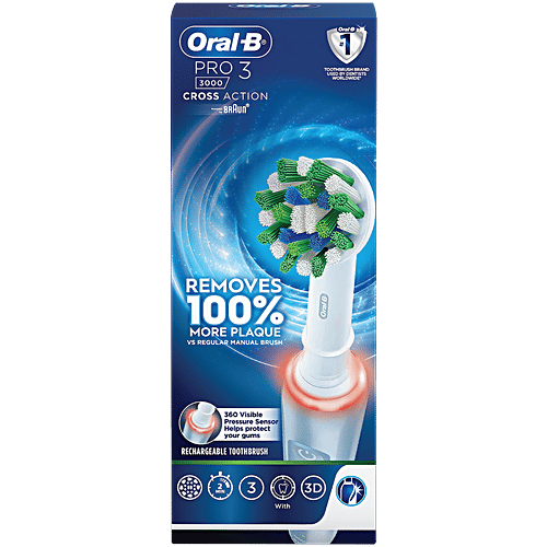 Oral-B Oral B Pro 3 Electric Toothbrush, 3 modes with Triple pressure control, replaceable brush head included, 1 pc  Removes Up to 100% More Plaque