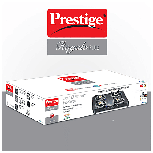 Prestige Gas Stove-4 Burner Royale Plus Schott Glass, Black (40278), 1 pc  