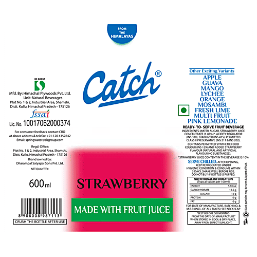 Buy Catch Strawberry Juice Made with Fruit Juice Online at Best Price