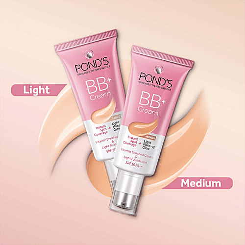 Ponds BB+ Cream - Rich In Vitamin, Instant Spot Coverage, Make-Up Glow, 30 g Light 