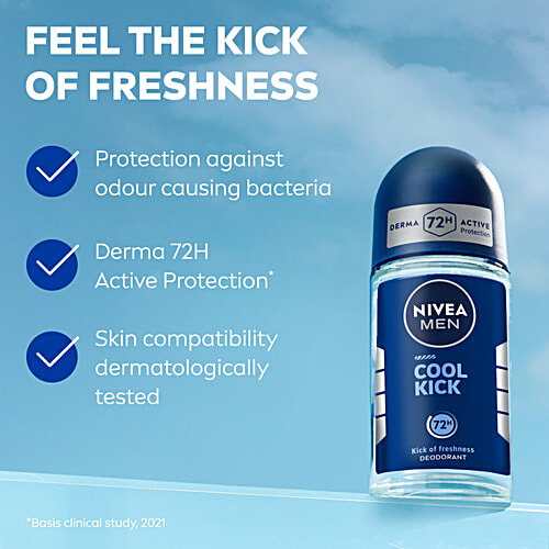 Nivea Cool Kick Deodorant Roll On - 48h Long Lasting Freshness, 50 ml  48h Long lasting Freshness