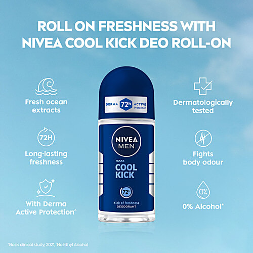 Nivea Cool Kick Deodorant Roll On - 48h Long Lasting Freshness, 50 ml  48h Long lasting Freshness