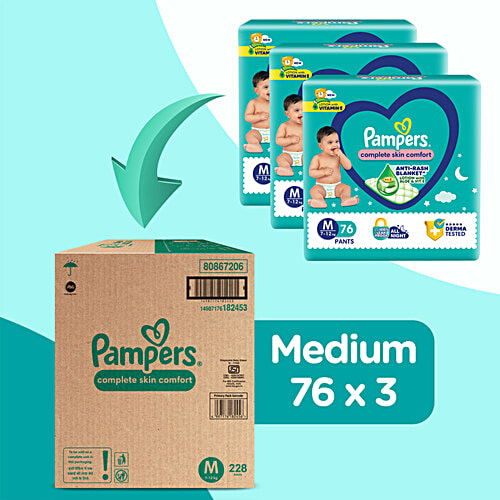Pampers  Complete Skin Comfort Diaper Pants - M, 7-12 Kg, 228 pcs  Anti-Rash Blanket, Lotion With Vitamin E & Aloe Vera