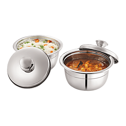 BB Home Stainless Steel Serving Handi Set With Lids & 2 Serving Spoons, 4 pcs  