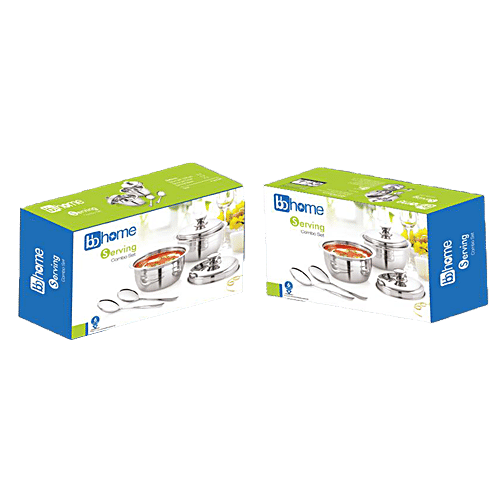 BB Home Stainless Steel Serving Handi Set With Lids & 2 Serving Spoons, 4 pcs  