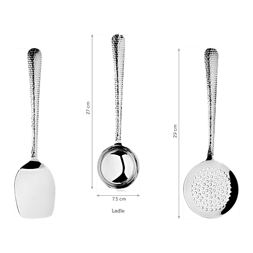 bb home Stainless Steel Kitchen Tools - Turner + Skimmer + Ladle, Hammered, 3 pcs  Hammered