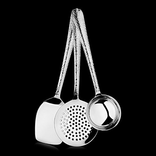 bb home Stainless Steel Kitchen Tools - Turner + Skimmer + Ladle, Hammered, 3 pcs  Hammered
