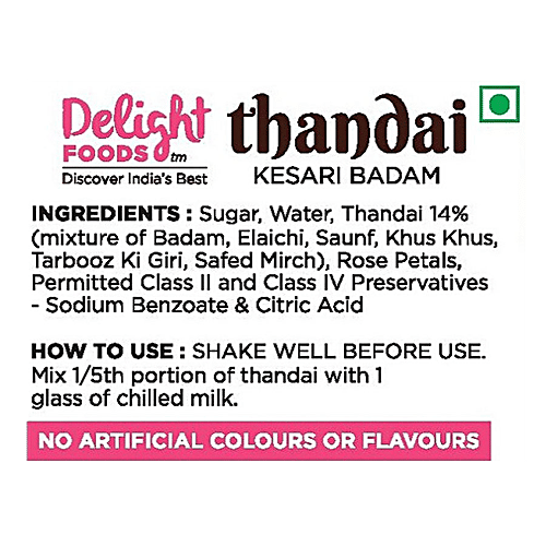 Delight Foods Thandai Kesar Badam, 750 ml  
