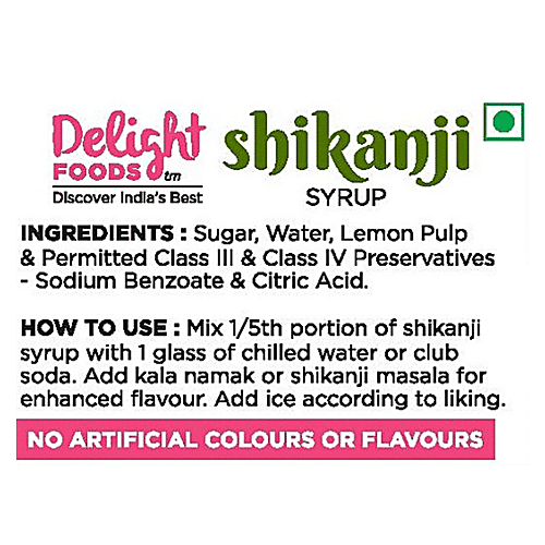 Delight Foods Shikanji Syrup, 750 ml  