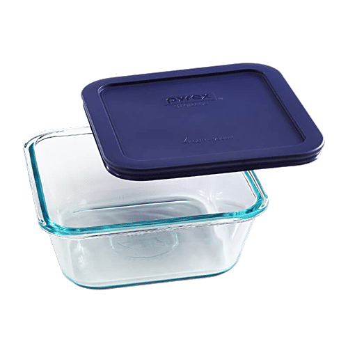 Buy Pyrex Borosilicate Glass Baking Square Storage 4 Cup With Blue Lid