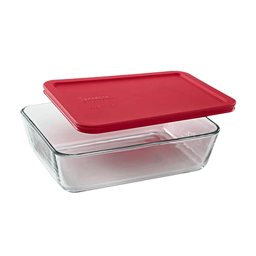 Pyrex Borosilicate Glass Baking Rectangular Storage With Red Lid 6 Cup, 1.42 L  Microwave Safe