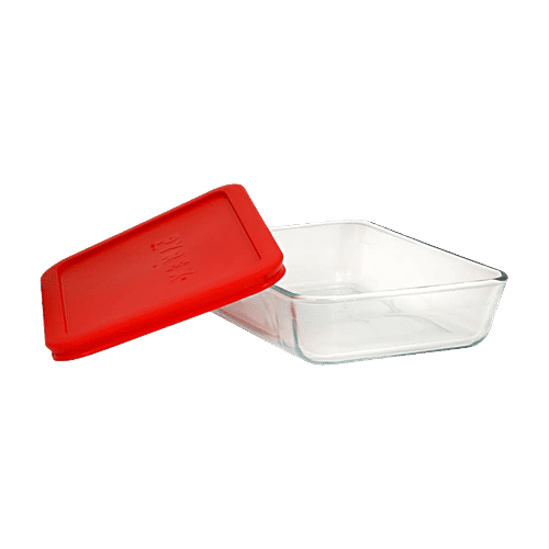 Pyrex Borosilicate Glass Baking Rectangular Storage With Red Lid, 3 pcs Microwave Safe