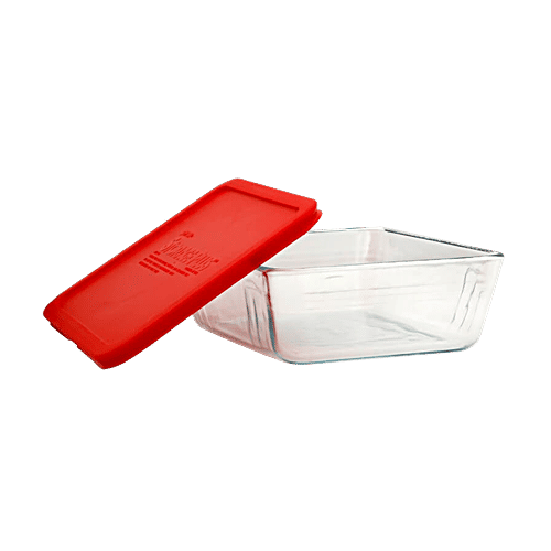 Pyrex Borosilicate Glass Baking Rectangular Storage With Red Lid, 3 pcs Microwave Safe