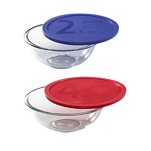 Pyrex Borosilicate Glass Baking/Mixing Bowls With Lid, 2 pcs  Microwave Safe