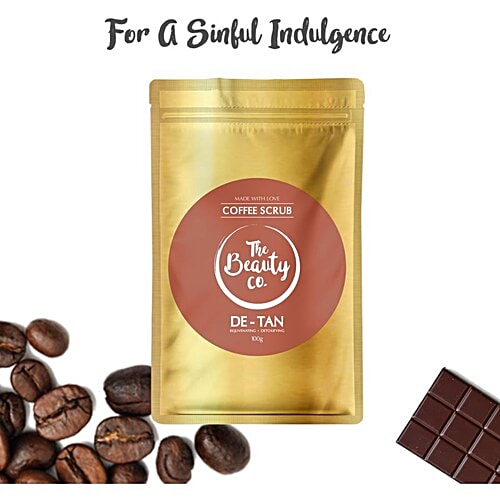 The Beauty Co. De-Tan Coffee Scrub - Argan Oil, Coconut Oil & Vitamin E Oil, Detoxifies Skin Impurities & Dead Cells, Refreshed & Rejuvenated Look, Sulfate Free, Paraben Free, 100 g  Sulfate Free, Paraben Free