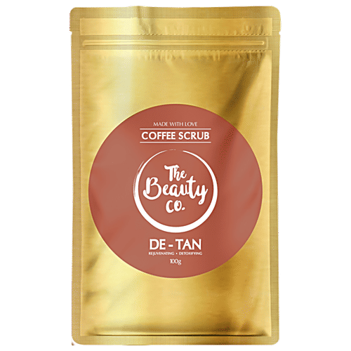 The Beauty Co. De-Tan Coffee Scrub - Argan Oil, Coconut Oil & Vitamin E Oil, Detoxifies Skin Impurities & Dead Cells, Refreshed & Rejuvenated Look, Sulfate Free, Paraben Free, 100 g  Sulfate Free, Paraben Free