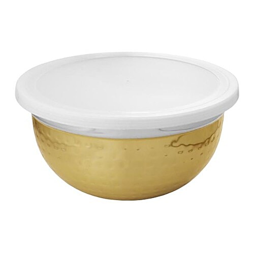 Vinayak Stainless Steel Storage Bowl Set - Gold Lacquer Finish, Durable, Hammered Touch, 3 pcs Microwave Safe