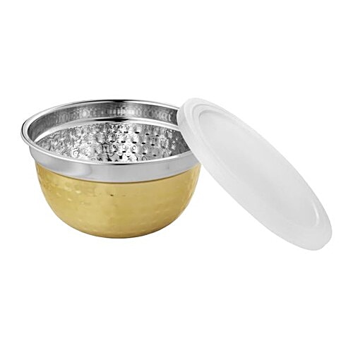 Vinayak Stainless Steel Storage Bowl Set - Gold Lacquer Finish, Durable, Hammered Touch, 3 pcs Microwave Safe