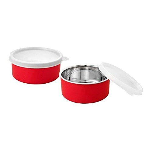 Vinayak Microwave Safe Stainless Steel Bowl Set - Red, 300 ml Set of 2 