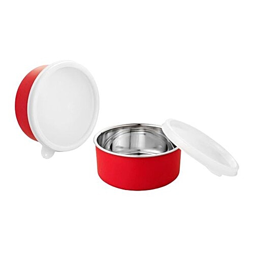 Vinayak Microwave Safe Stainless Steel Bowl Set - Red, 300 ml Set of 2 