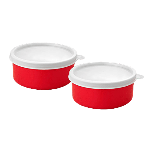 Vinayak Microwave Safe Stainless Steel Bowl Set - Red, 300 ml Set of 2 
