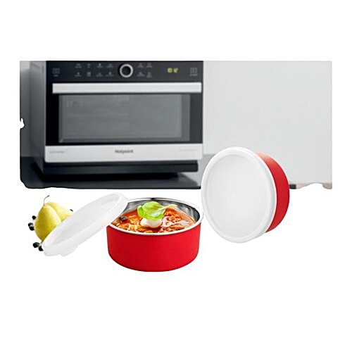 Vinayak Microwave Safe Stainless Steel Bowl Set - Red, 450 ml Set of 2 
