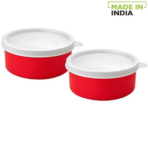 Vinayak Microwave Safe Stainless Steel Bowl Set - Red, 450 ml Set of 2 