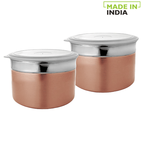 Vinayak Stainless Steel Canister/Container Set With Lid - Airtight, For Storing Biscuits, Dry Fruits, 900 ml (Set of 2)