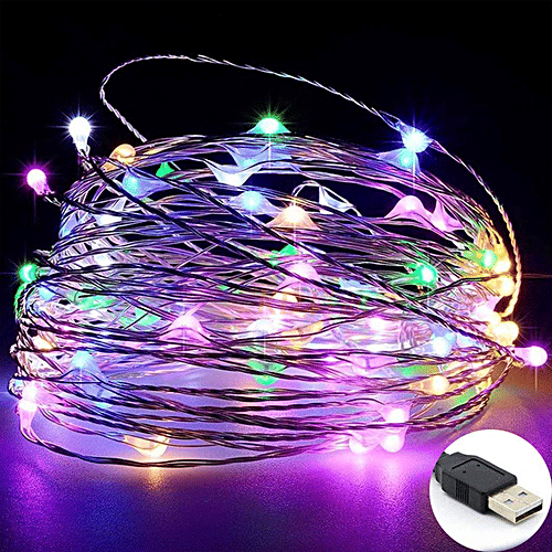 Lexton LED Decoration Light With Adapter For Home Decor - Multicolour, Copper String, 5 M, Festive, 1 pc Christmas, Party, Patio Lawn