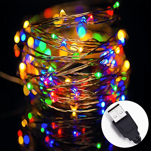 Lexton LED Decoration Light With Adapter For Home Decor - Multicolour, Copper String, 5 M, Festive, 1 pc Christmas, Party, Patio Lawn