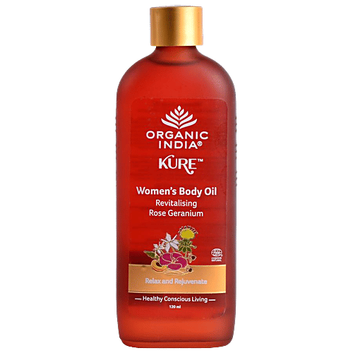 ORGANIC INDIA Women's Body Oil - Revitalising, Rose Geranium, 120 ml  