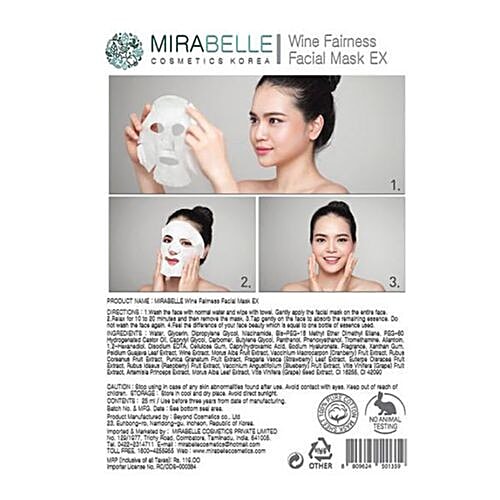 Mirabelle Wine Fairness Facial Sheet Mask EX, 25 ml  