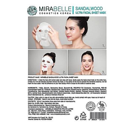 Mirabelle Sandalwood Ultra Facial Sheet Mask, 25 ml  