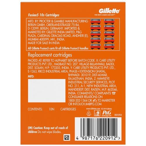 Gillette Fusion 5 Blade Shaving Cartridges - With Lubrastrip, provides Comfort, 10 pcs  5 Blade Shaving Technology, All Fusion Blades
