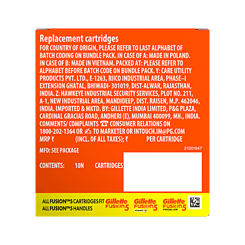 Gillette Fusion 5 Manual Shaving Blades for men  (Pack of 10 Cartridges), 10 pcs  5 Blade Shaving Technology, All Fusion Blades