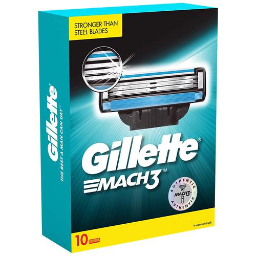 Gillette Mach 3 Bladed Shaving Cartridges/Razor - With Lubrication Strip, Protects Skin, 10 pcs  