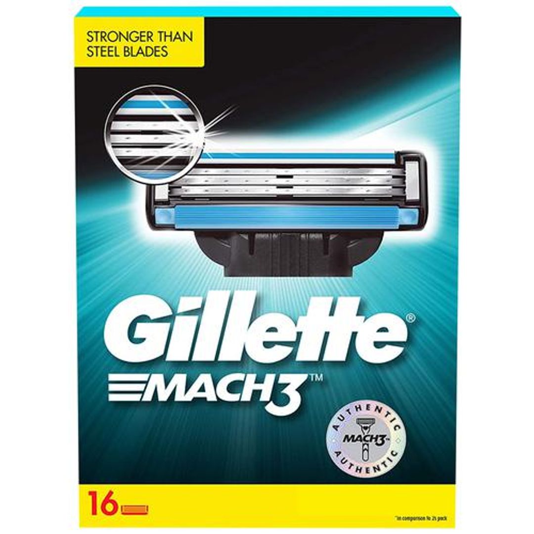 Gillette Mach 3 Bladed Shaving Cartridges/Razor - With Lubrication Strip, Protects Skin, 16 pcs 