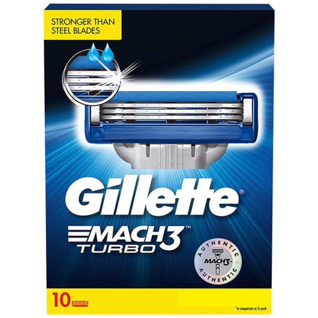 Gillette Mach 3 Turbo Bladed Cartridges - With Comfort Gel Bar, Anti-Friction Coating, 10 pcs 